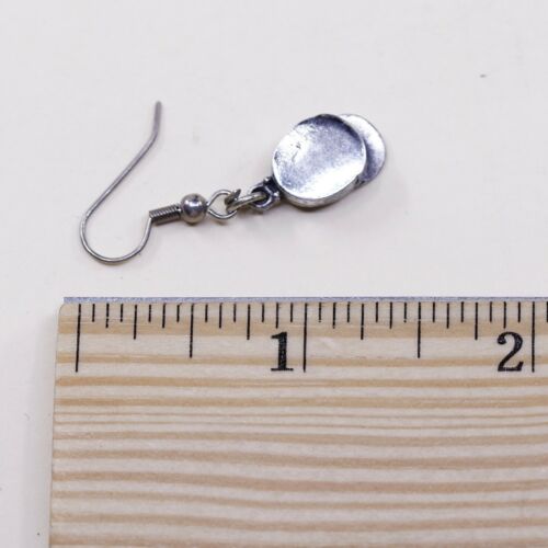 Vtg Mexico Sterling Silver handmade Earrings, Solid 925 Hat, Stamped 925