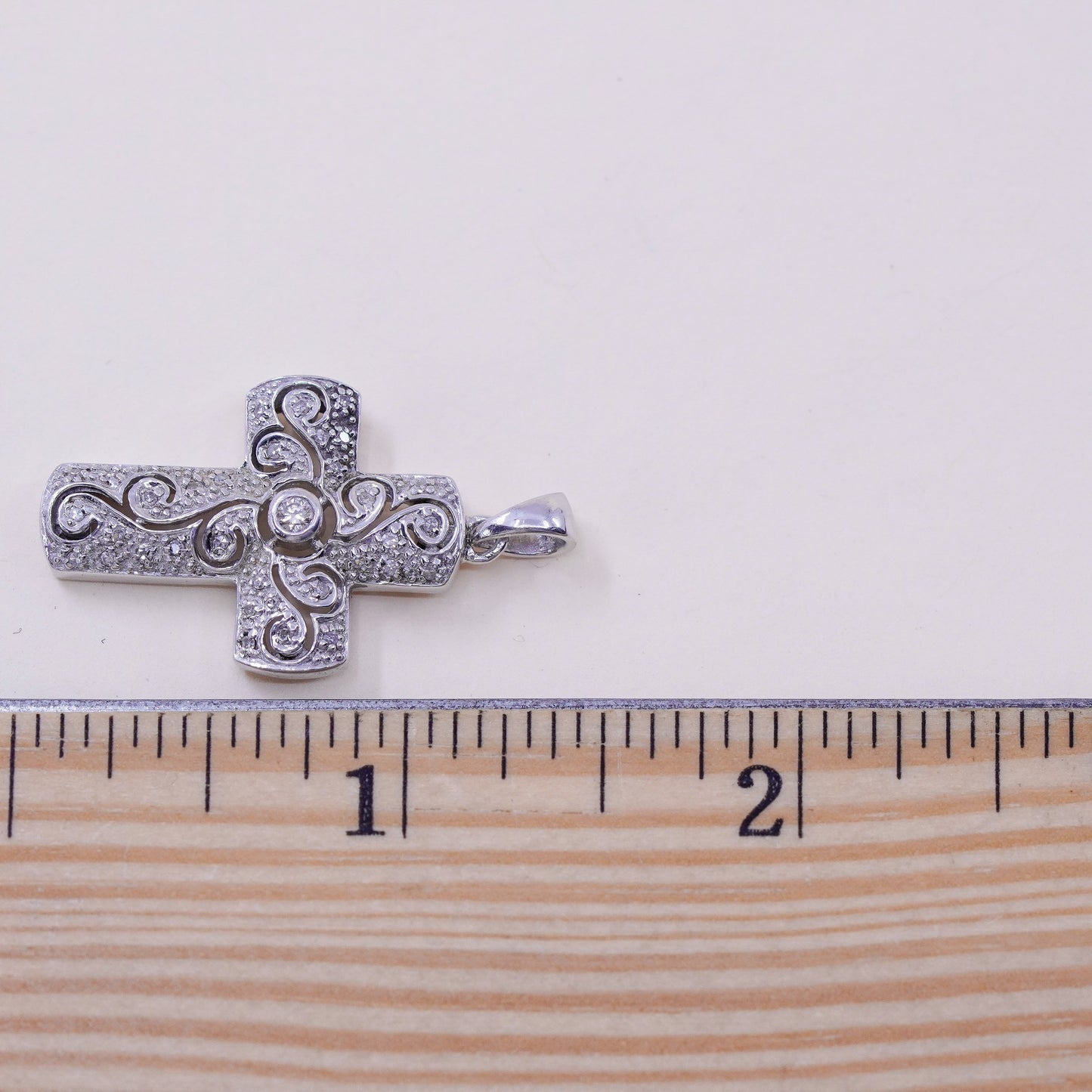 Vintage sterling silver pendant, 925 cross handmade pendant with cluster Cz