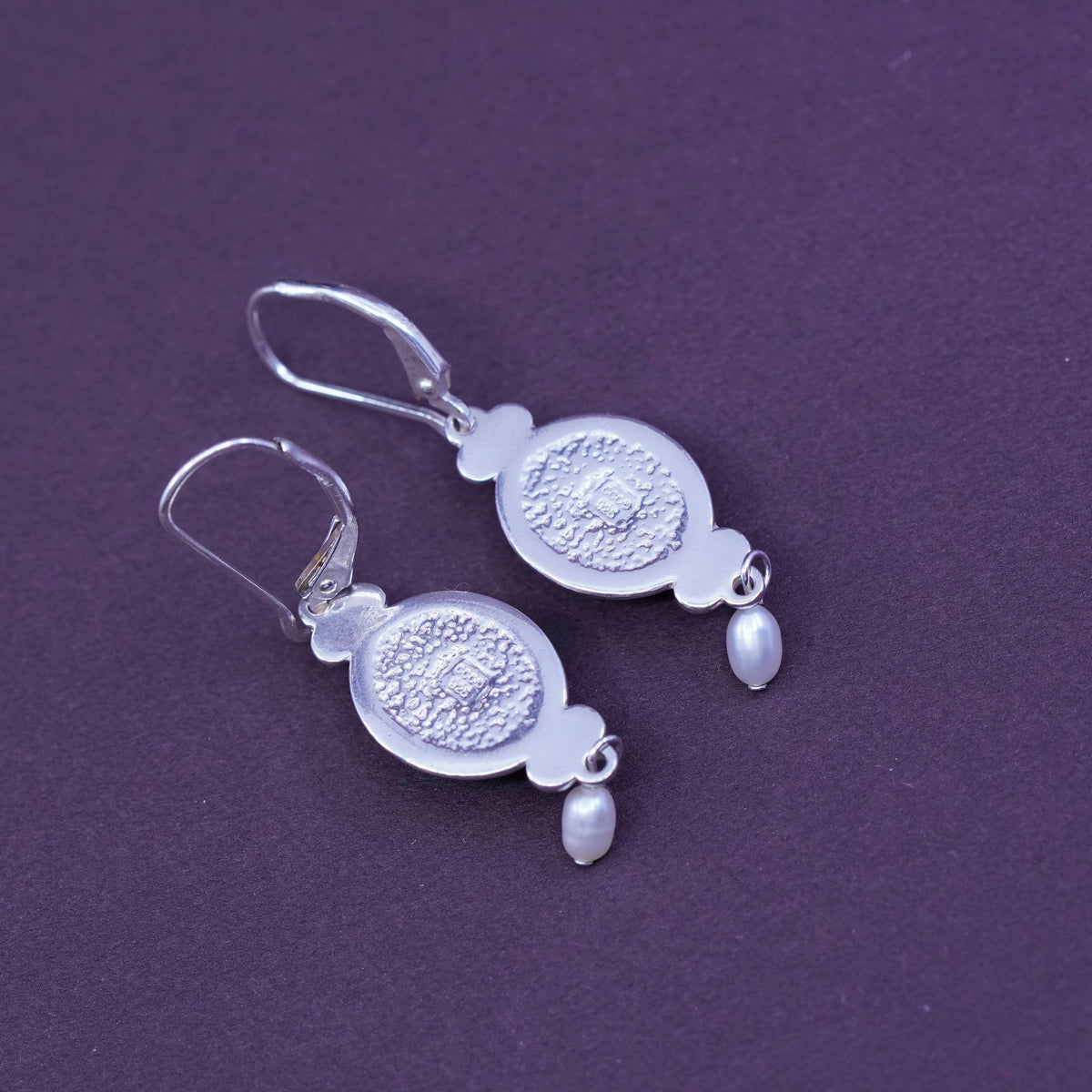 southwestern CCO Sterling 925 silver handmade earrings w/ oval coral and pearl