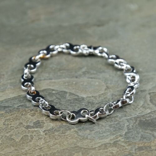 7”, 7mm, vtg Sterling silver bracele, Solid anchor puffed chain
