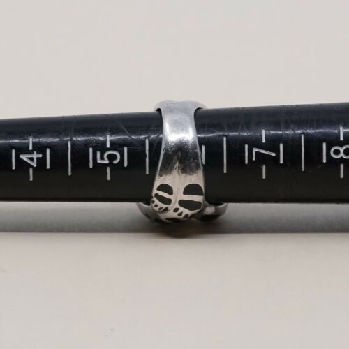 Sz 6, Vtg Sterling Silver Handmade Ring, 925 Silver Band W Obsidian Inlay