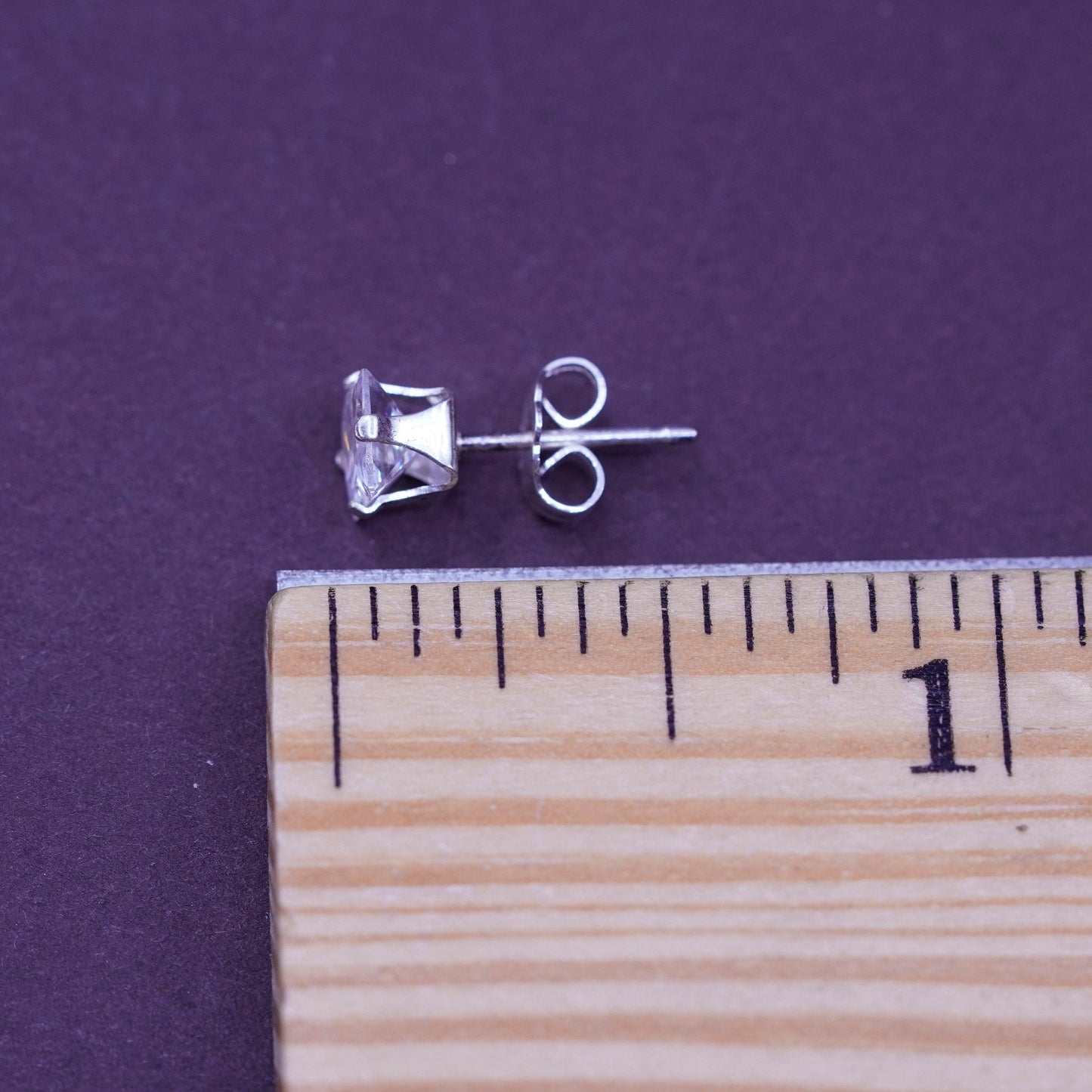 5mm, vintage Sterling 925 silver studs, square cz earrings