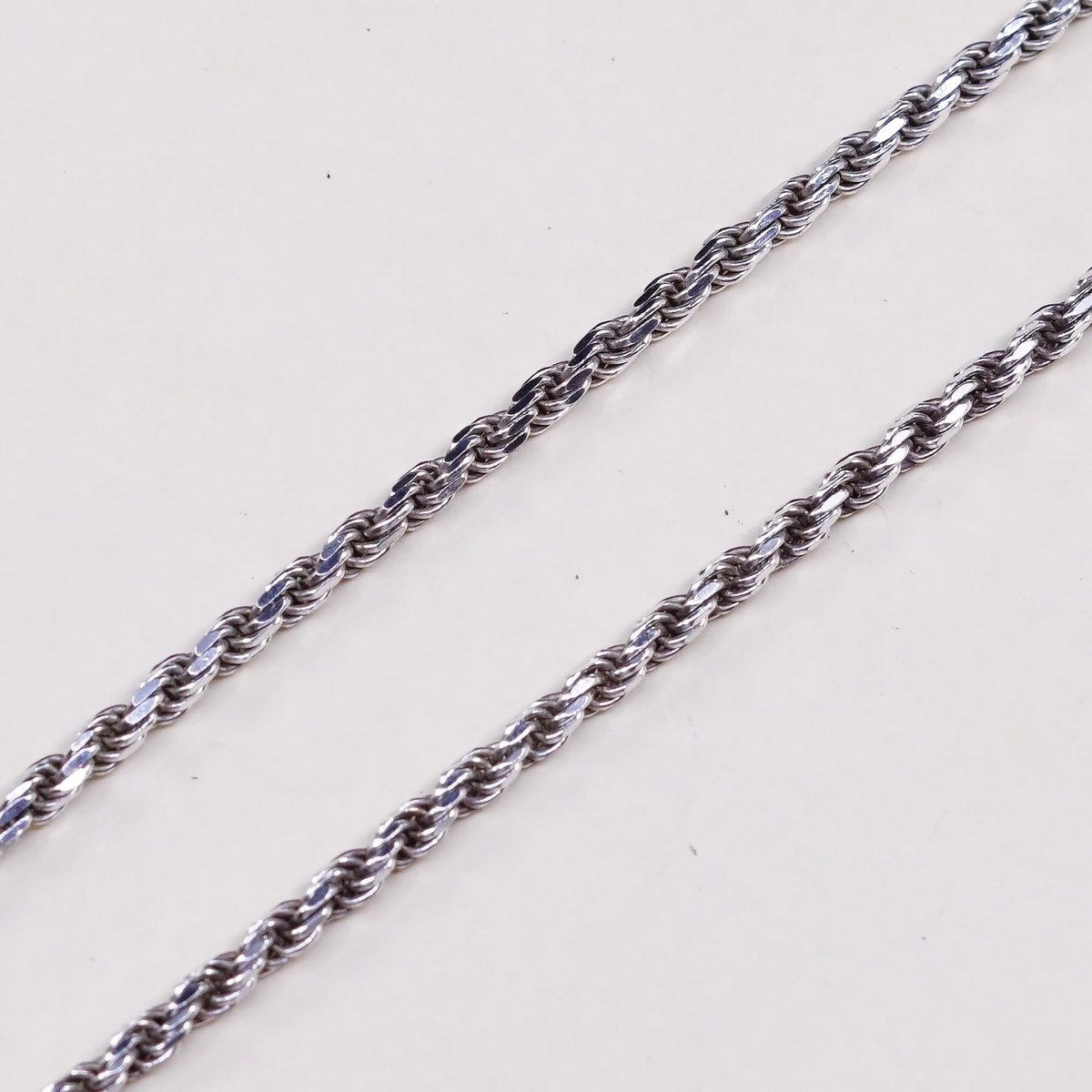 30", 3mm, vtg sterling silver Italy 925 diamond cut rope chain, necklace