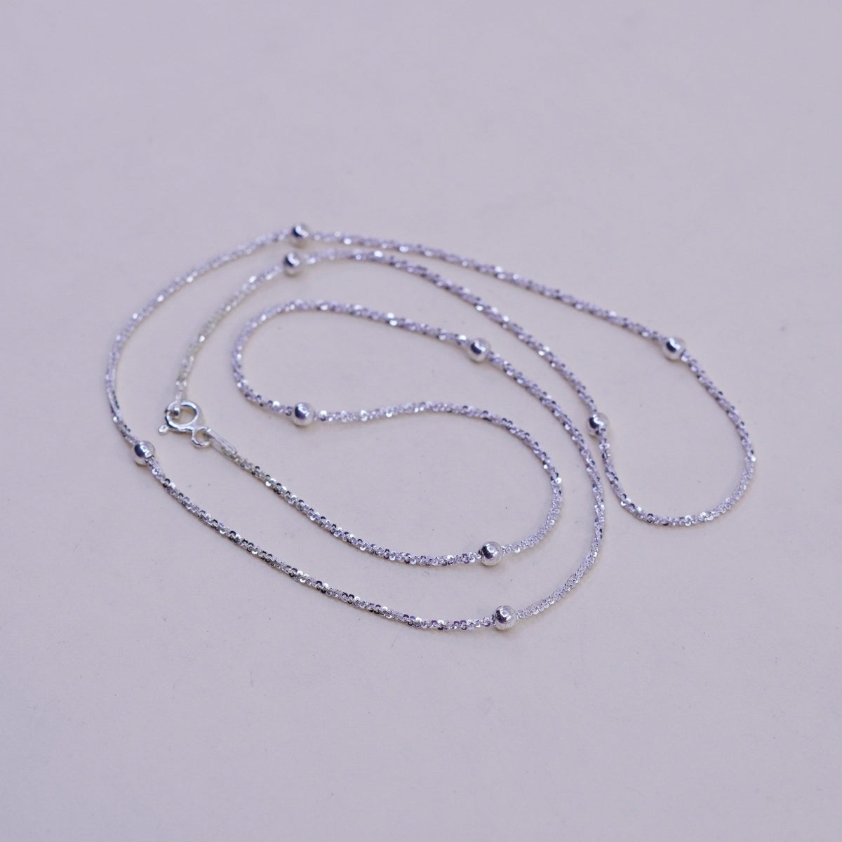 20”, 2mm, Vintage sterling silver Italy 925 twisted chain with beads, necklace