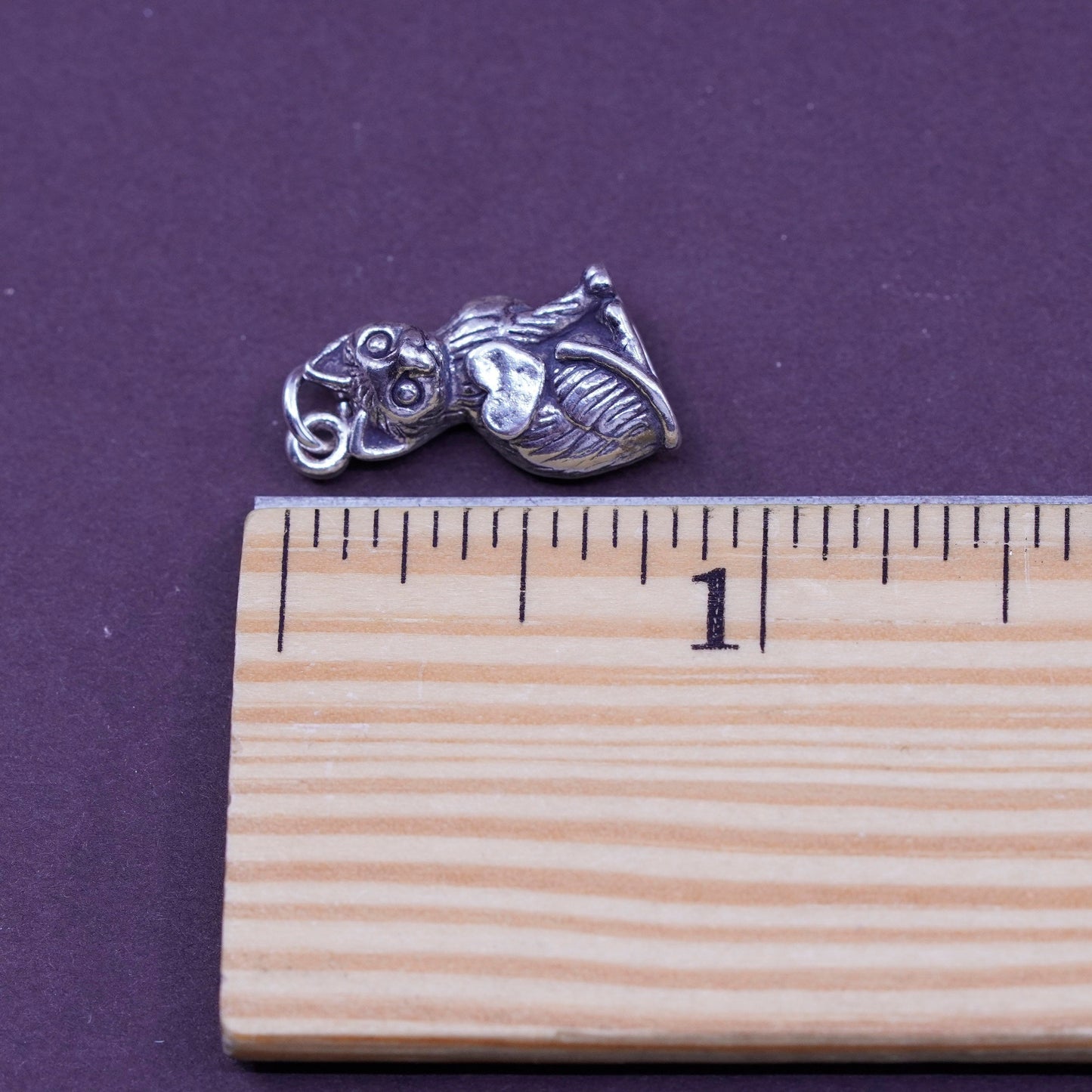 Vintage Sterling silver handmade pendant, 925 cat kitty charm with heart