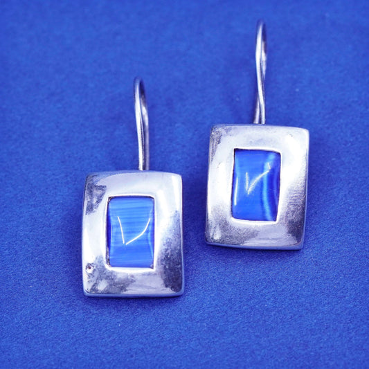 Vintage Sterling 925 silver handmade earrings with blue cat eye
