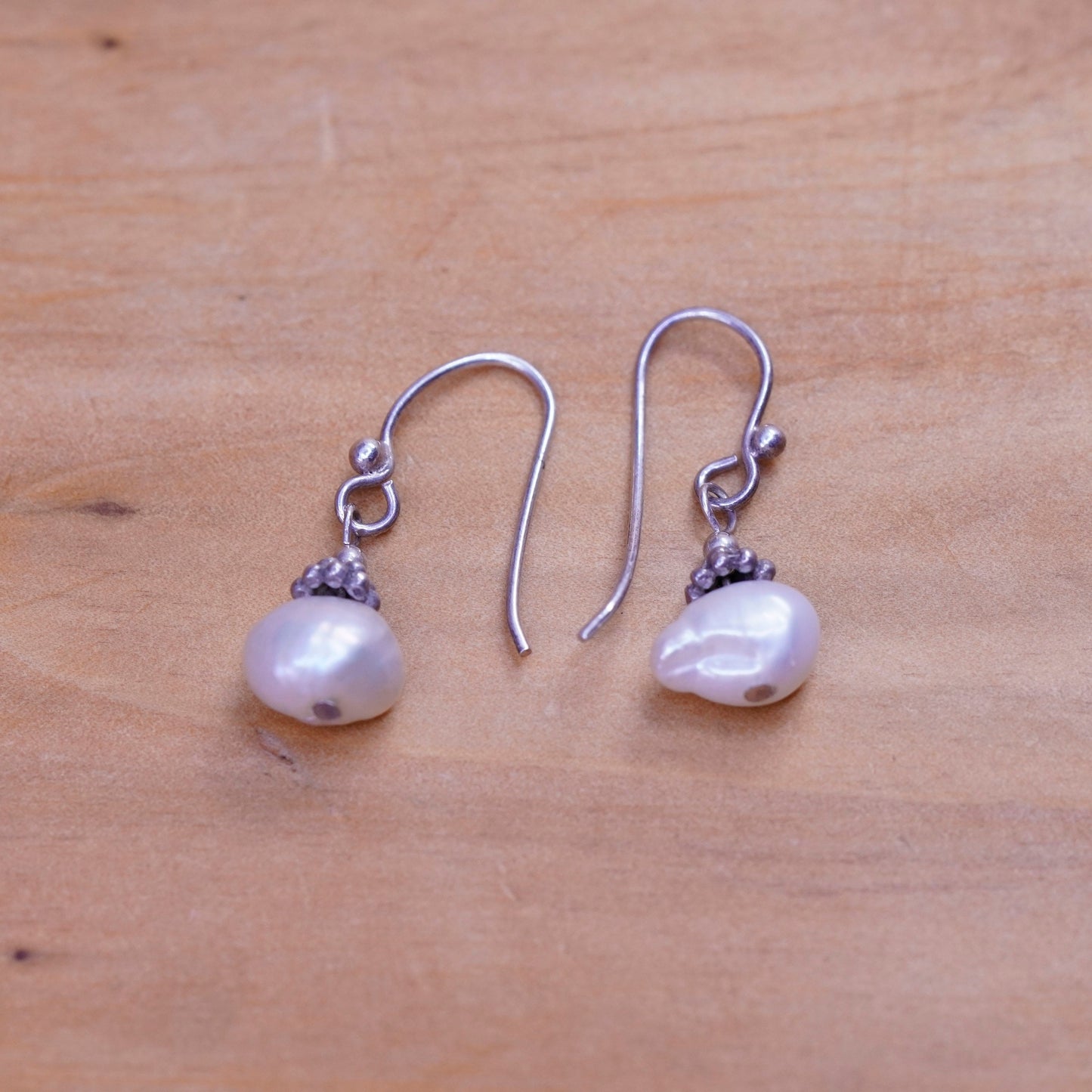 Vintage Sterling 925 silver handmade earrings with pearl