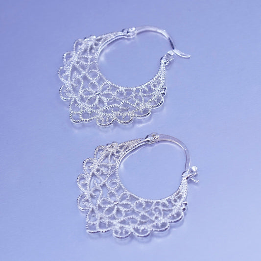 Vintage Sterling 925 silver filigree hoops earrings