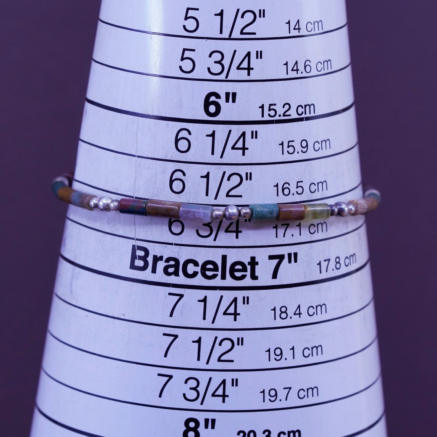 6.75”, Vintage Sterling 925 silver handmade bracelet with green jade tube