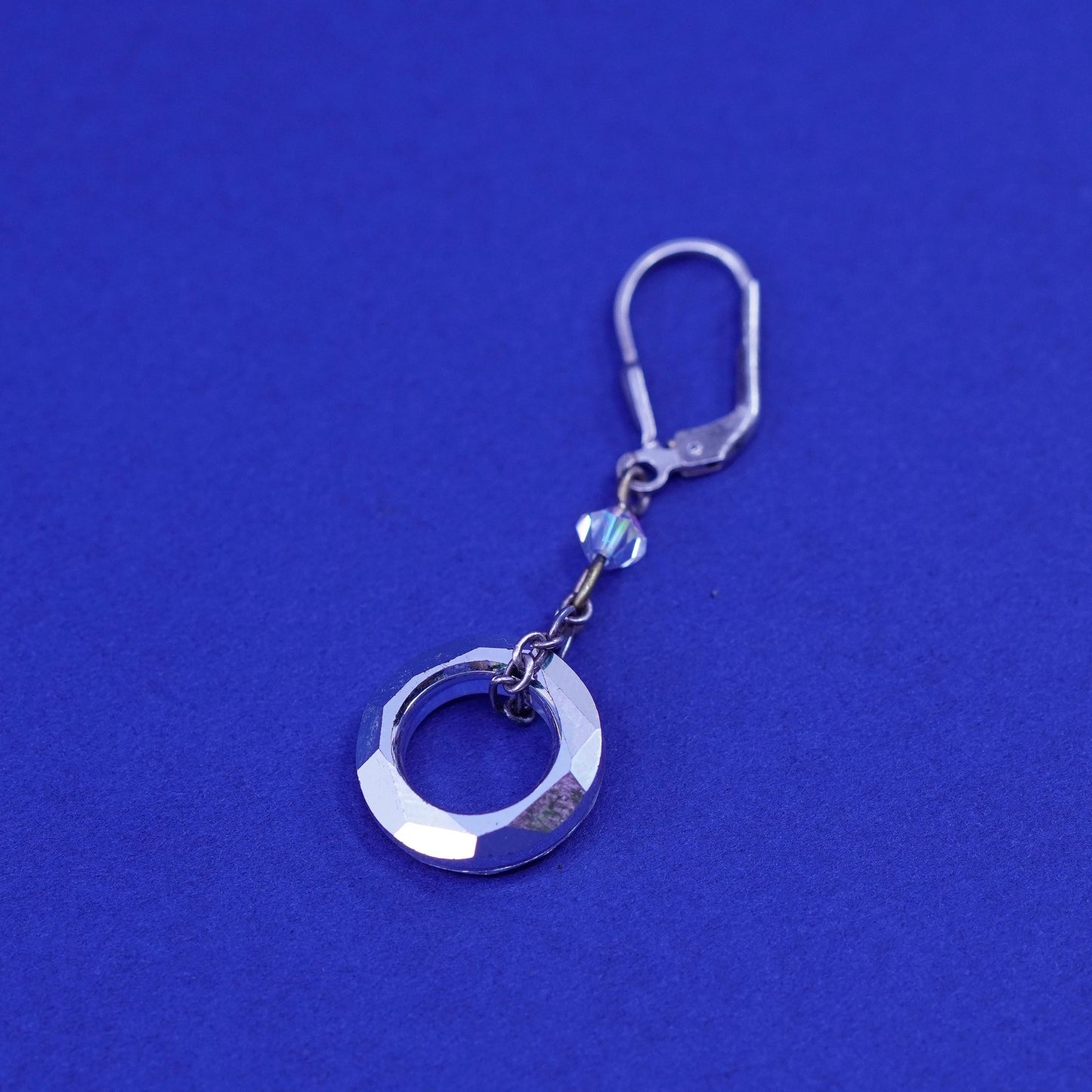 Vintage Sterling 925 silver handmade earrings with circle crystal