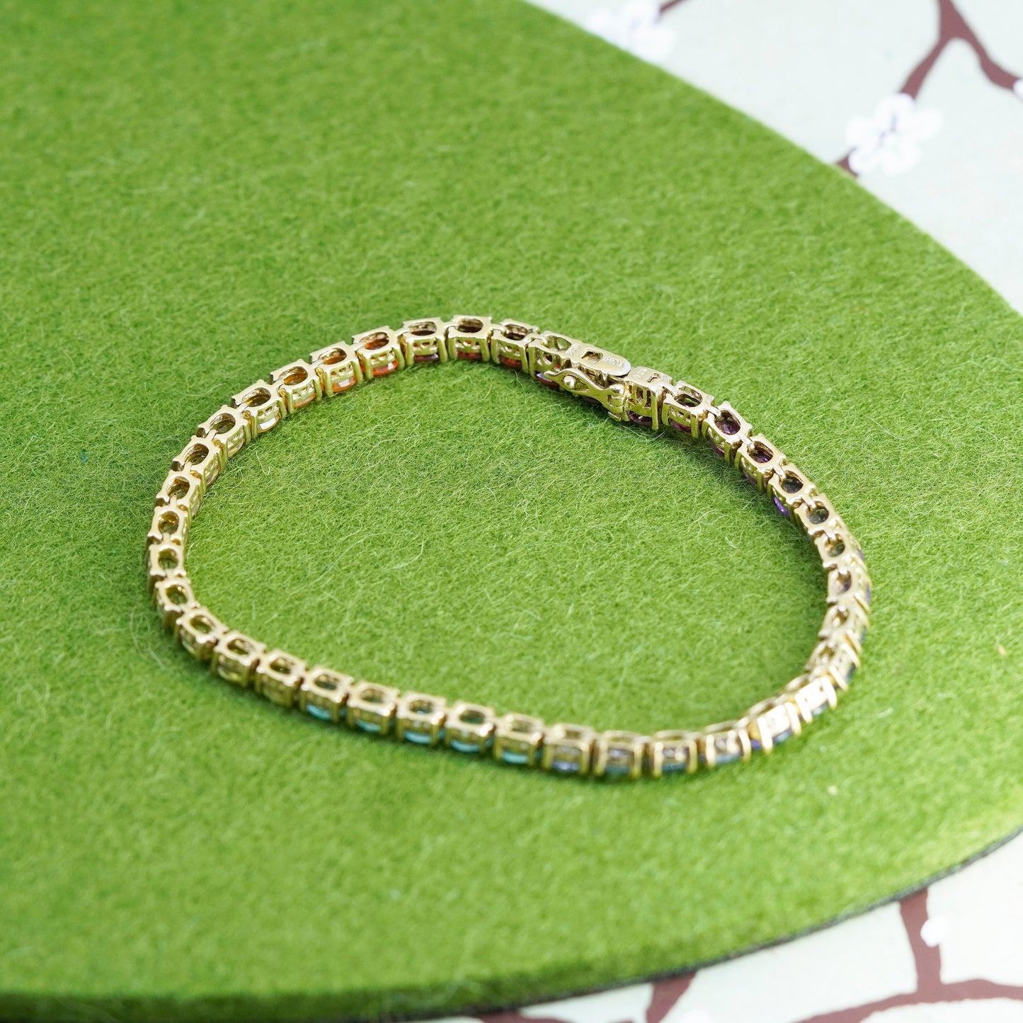 8.25”, vermeil gold sterling silver tennis bracelet, 925 chain peridot ruby