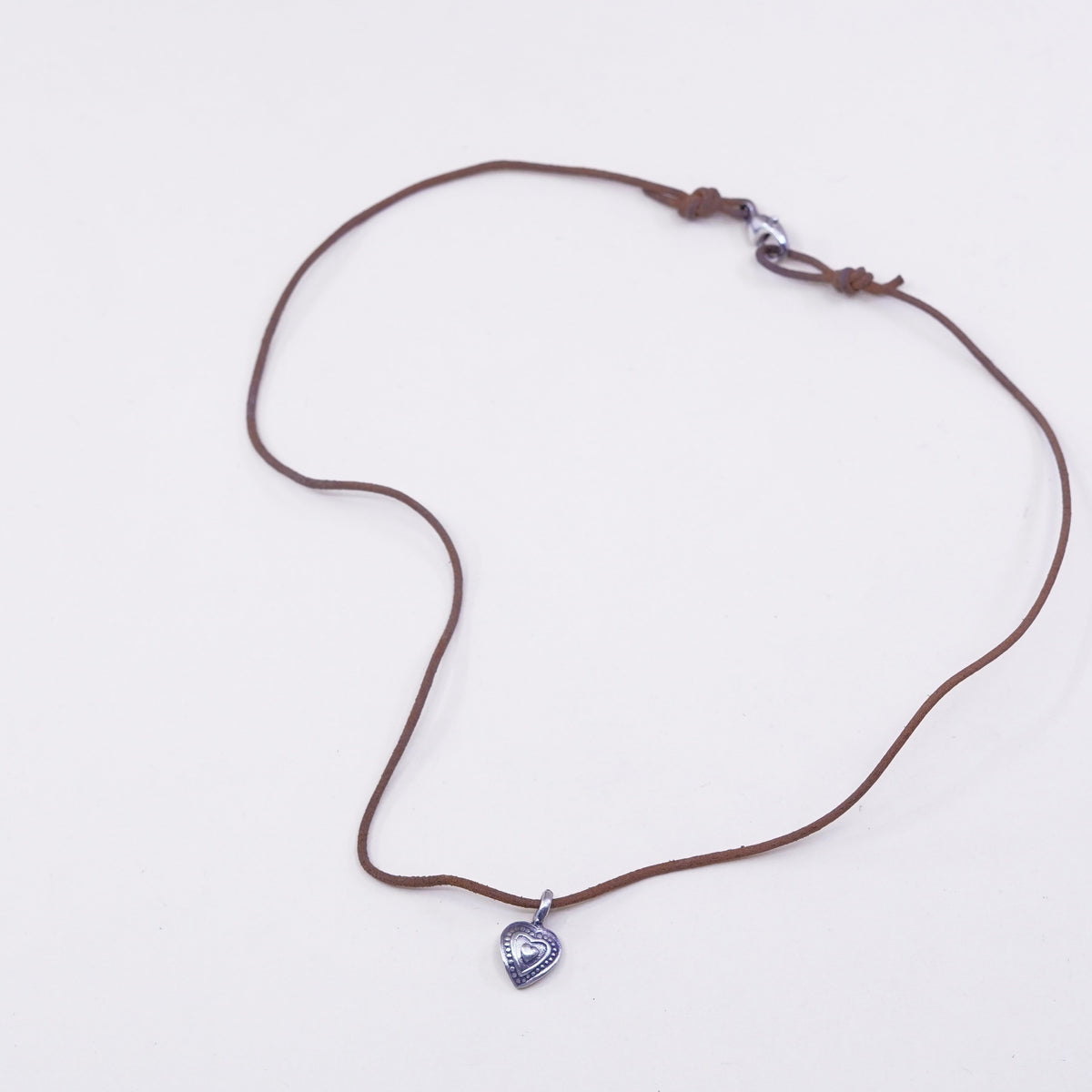 16”, Native American leather necklace and Sterling 925 silver heart pendant