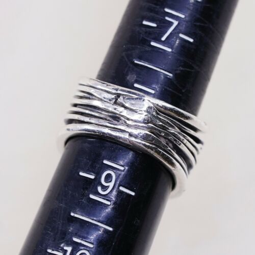 Size 8, Vtg Oxidized Mexico Sterling 925 Silver Handmade Wrinkly Ring Band