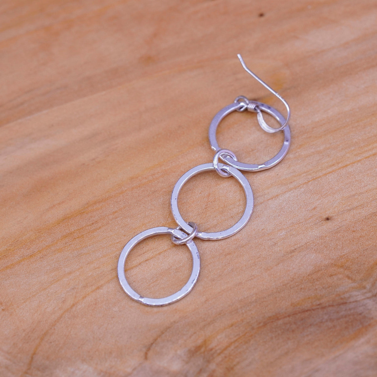 2” long, Vintage Sterling silver handmade earrings, 925 entwined circles dangle
