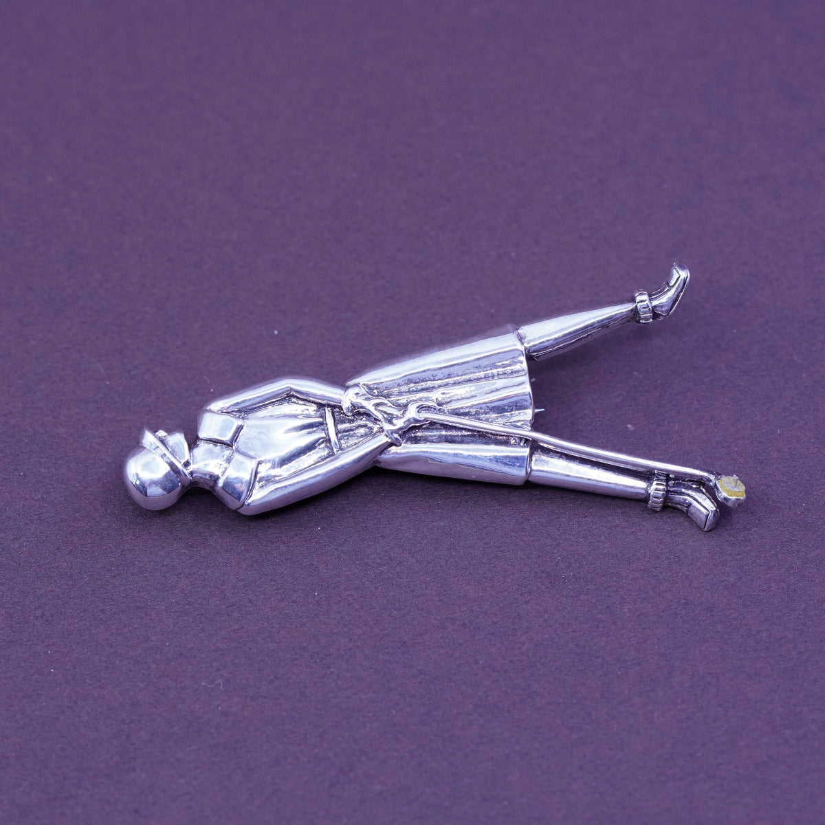 Vintage handmade sterling silver women golfer pendant brooch