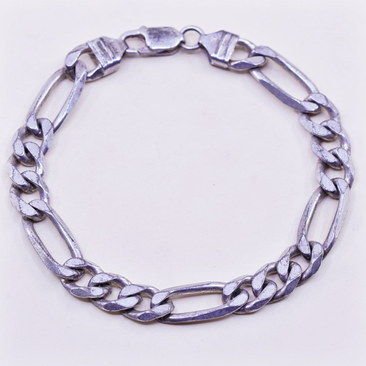 8.75”, 10mm, Vintage sterling silver men’s bracelet, Italy 925 Figaro chain