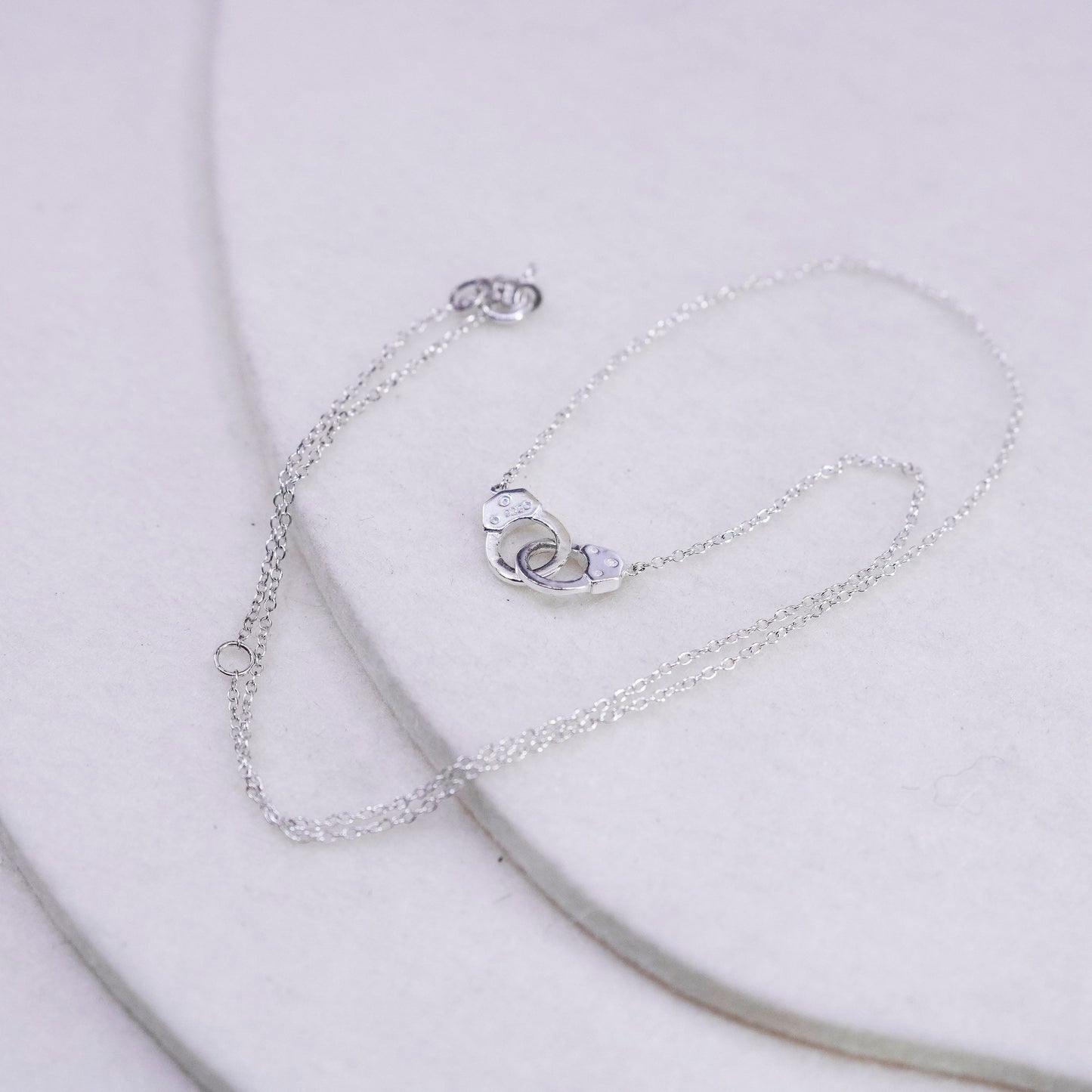 16+2”, vintage Sterling 925 silver handmade circle necklace w/ handcuff pendant