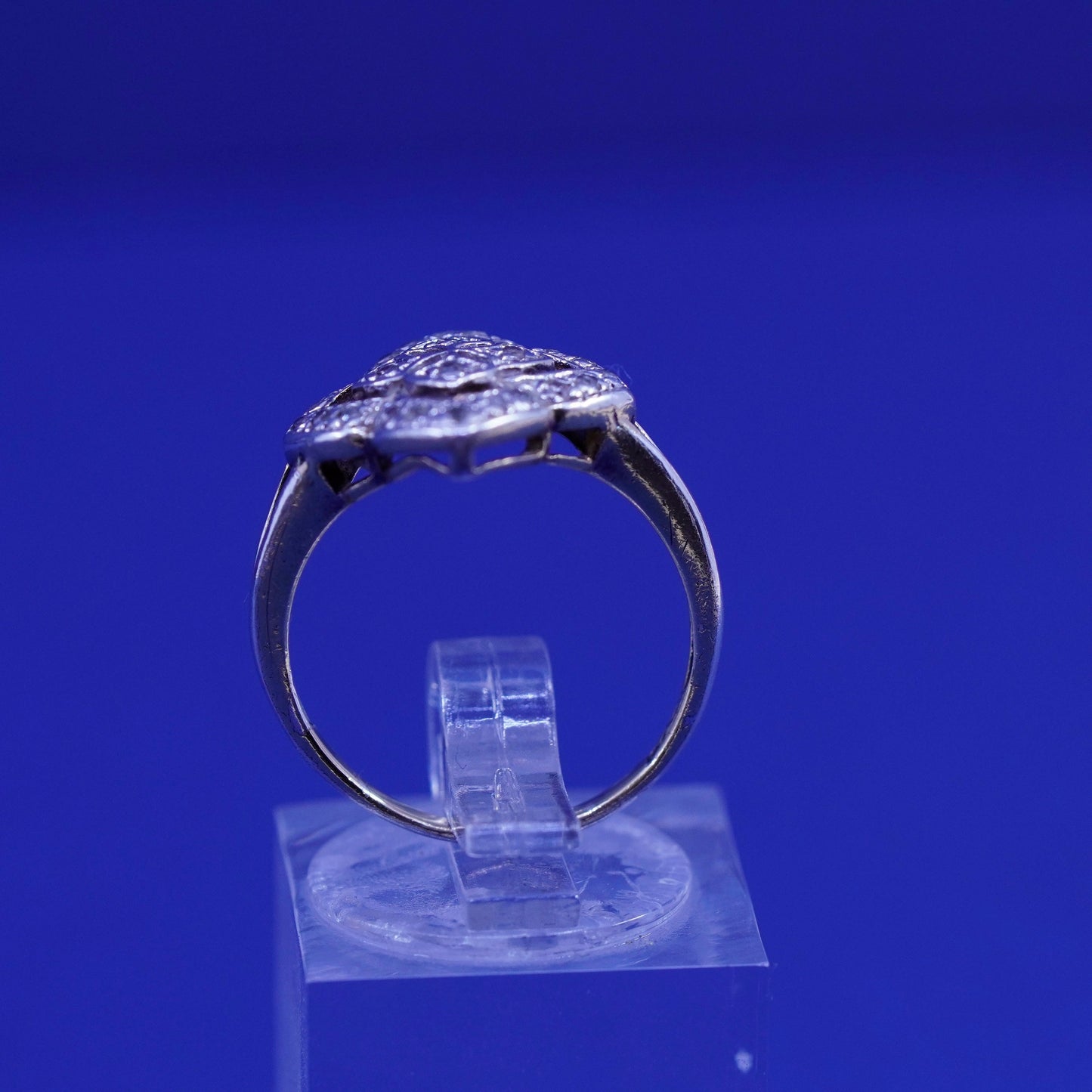 Size 6.25, vintage Sterling 925 silver handmade ring with genuine diamond