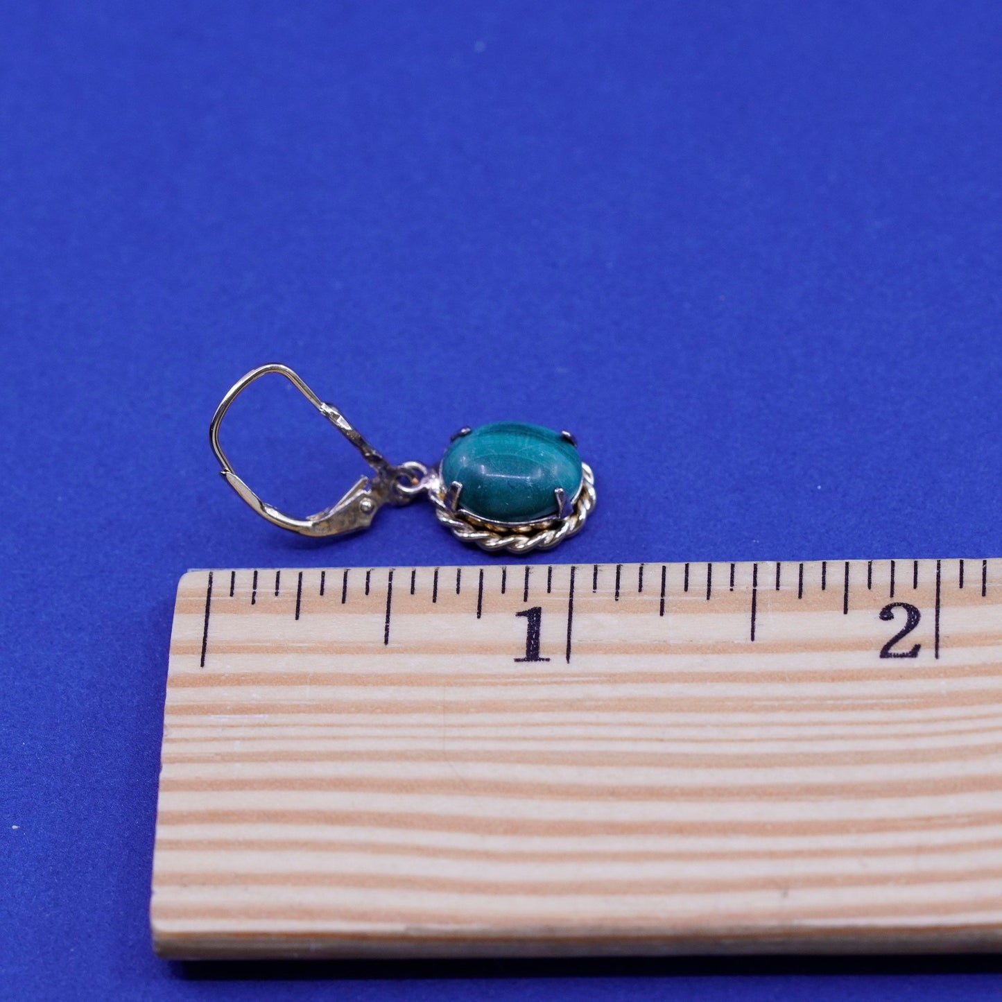 vermeil gold over sterling silver handmade earrings, 925 dangles oval malachite