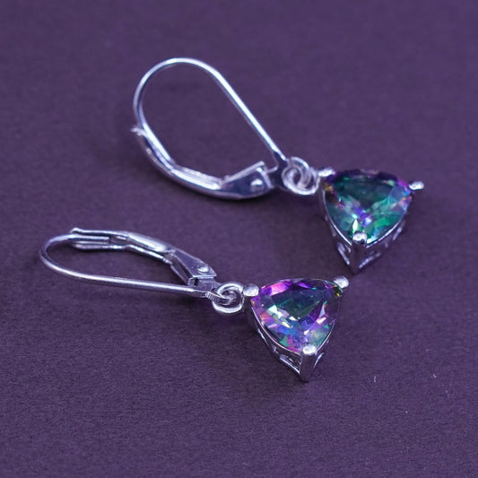 Vintage Sterling 925 silver handmade earrings with rainbow topaz