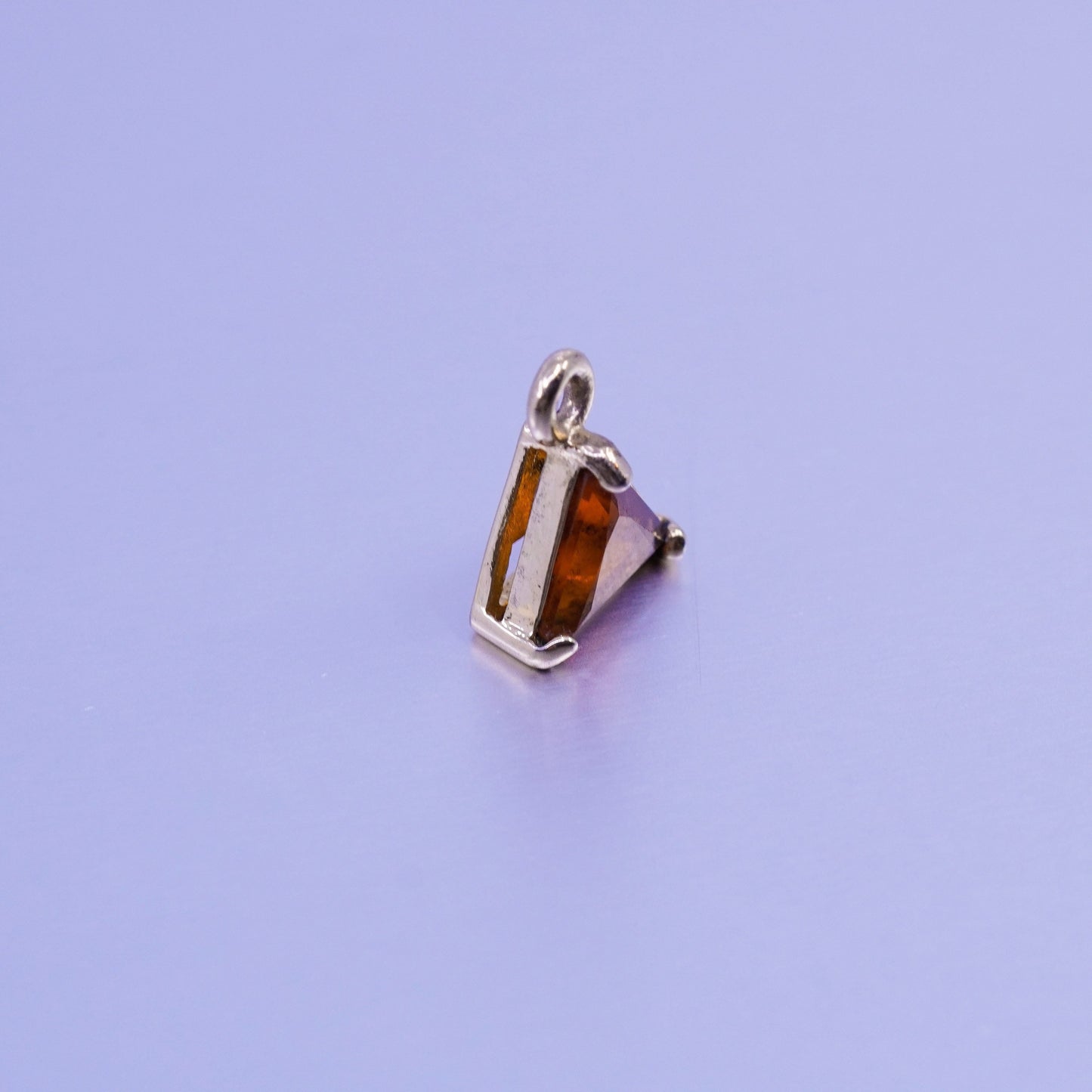 antique vermeil gold over sterling 925 silver handmade pendant triangular amber