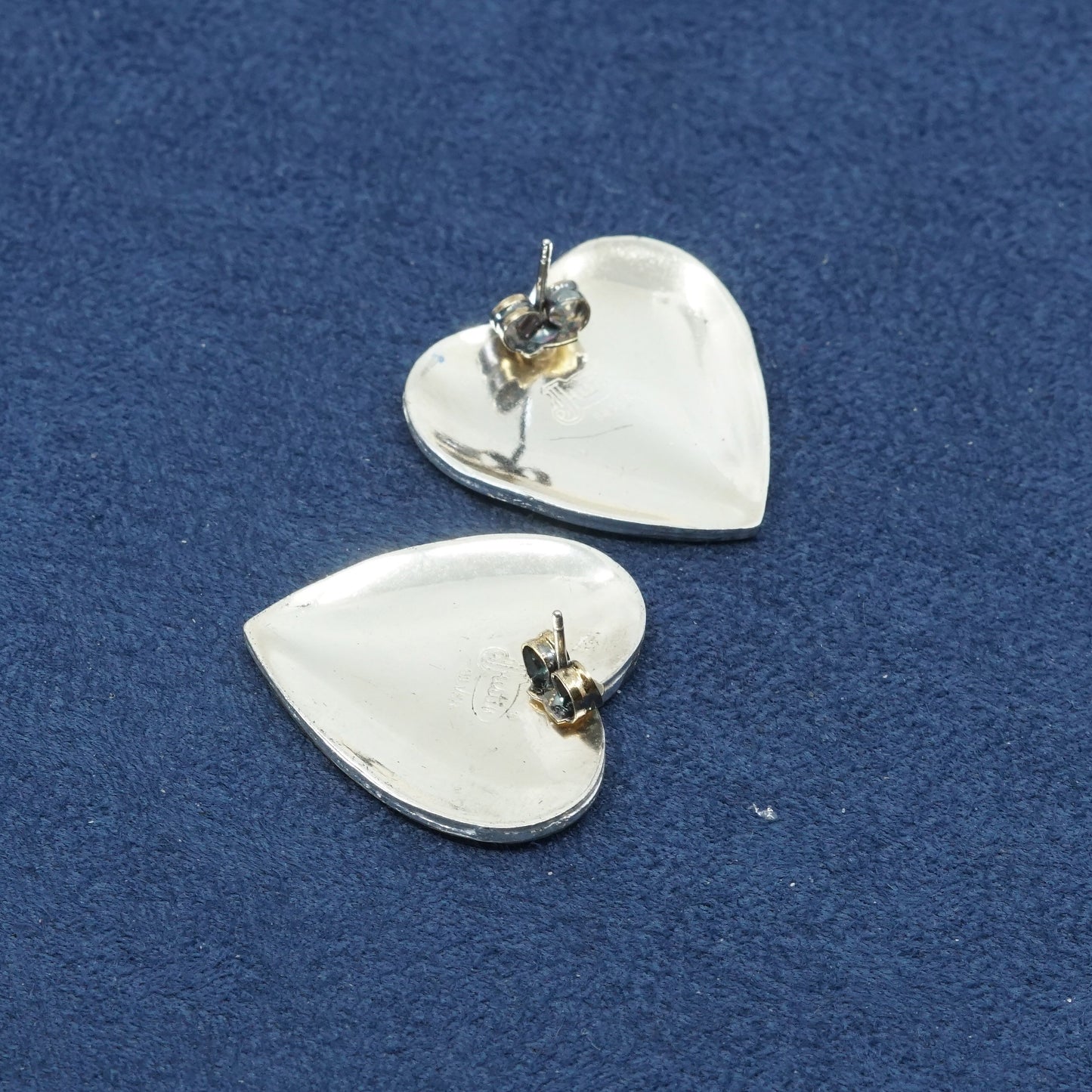 Justin Sterling silver handmade earrings, 925 heart studs w/ 14K gold trim