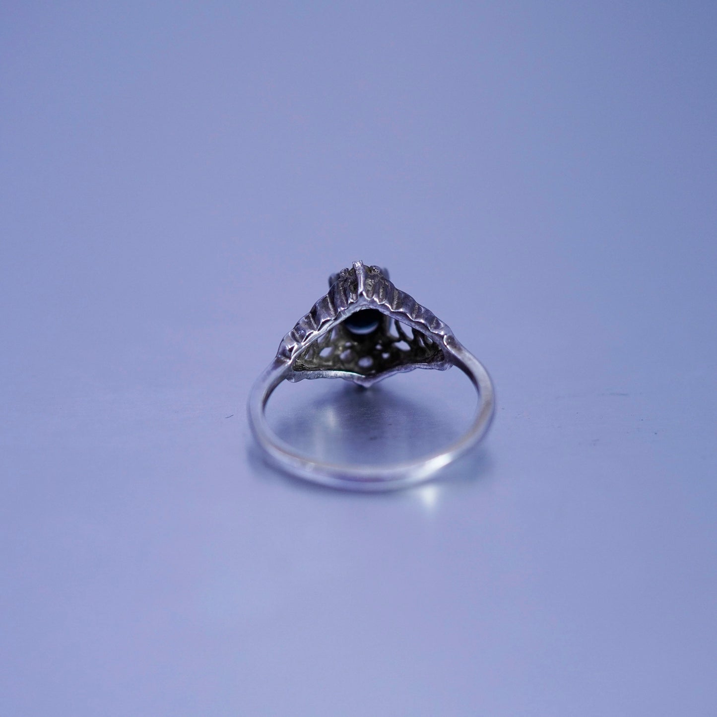 Size 9.25, vintage Sterling 925 silver handmade ring with sapphire and cz