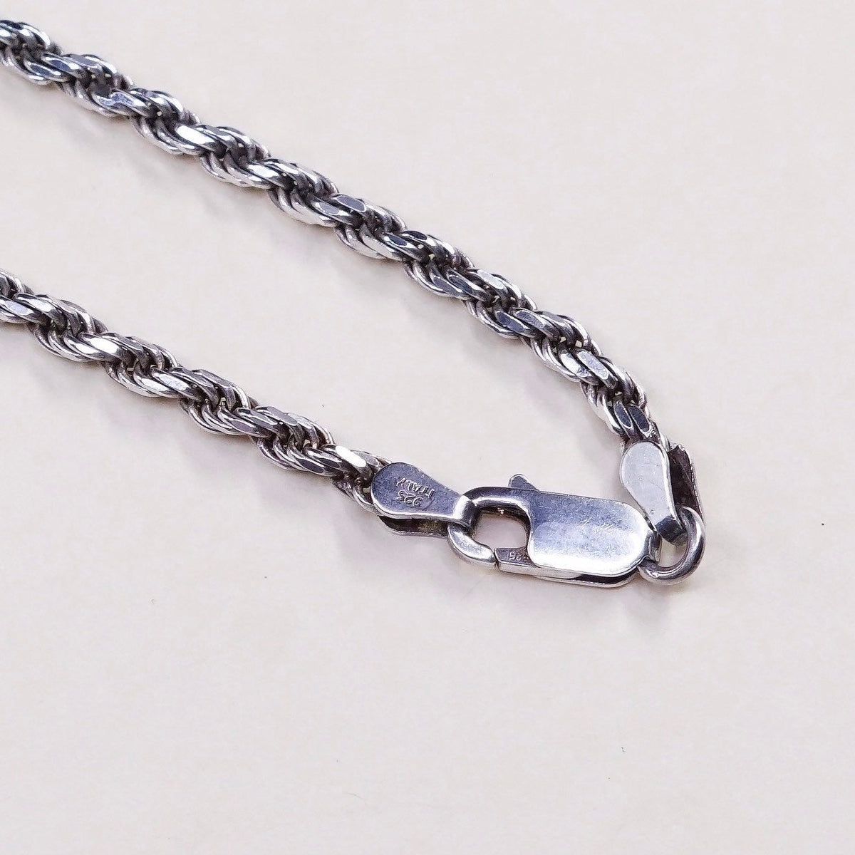 30", 3mm, vtg sterling silver Italy 925 diamond cut rope chain, necklace