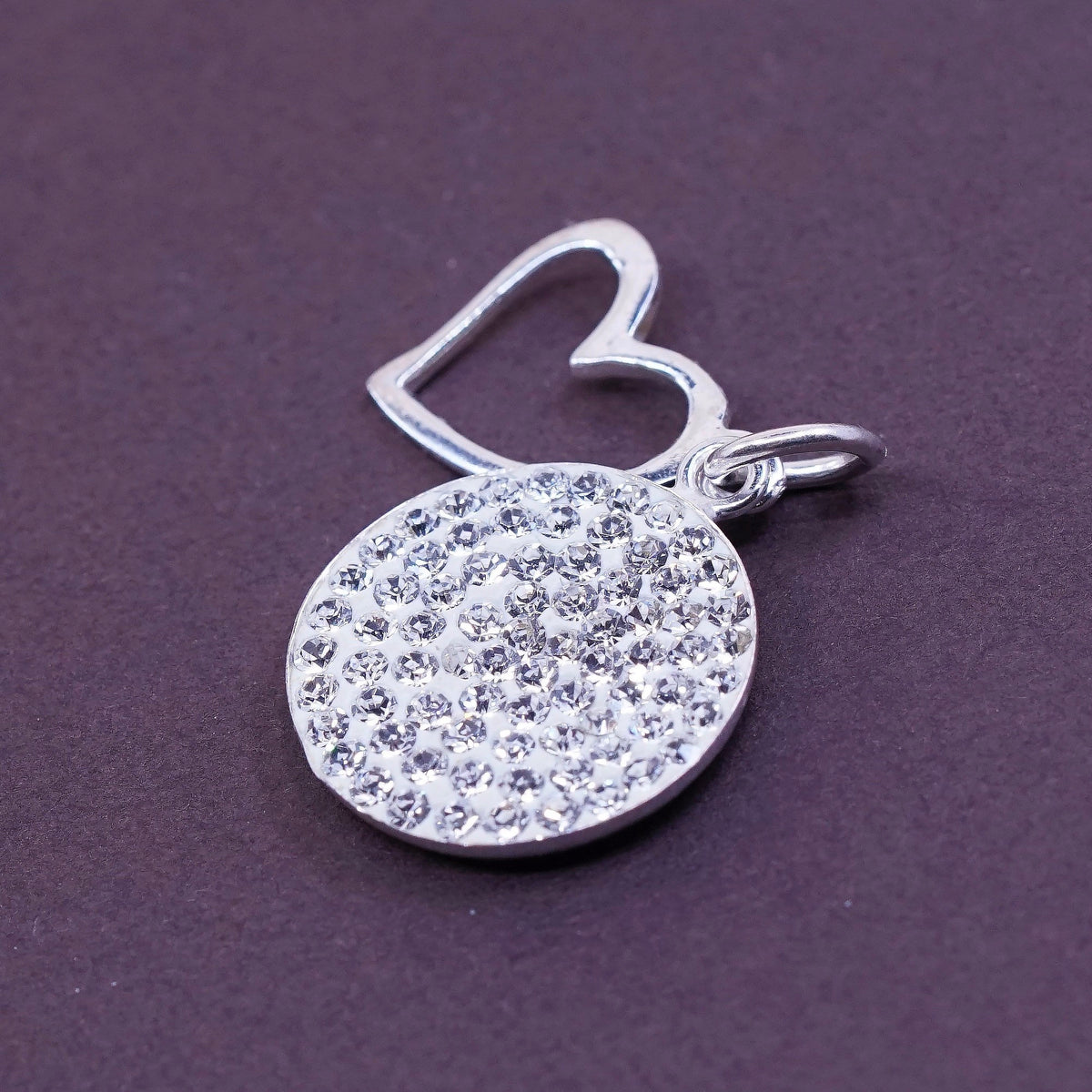 vtg Sterling silver handmade pendant, 925 heart w/ cluster Swarovski crystal