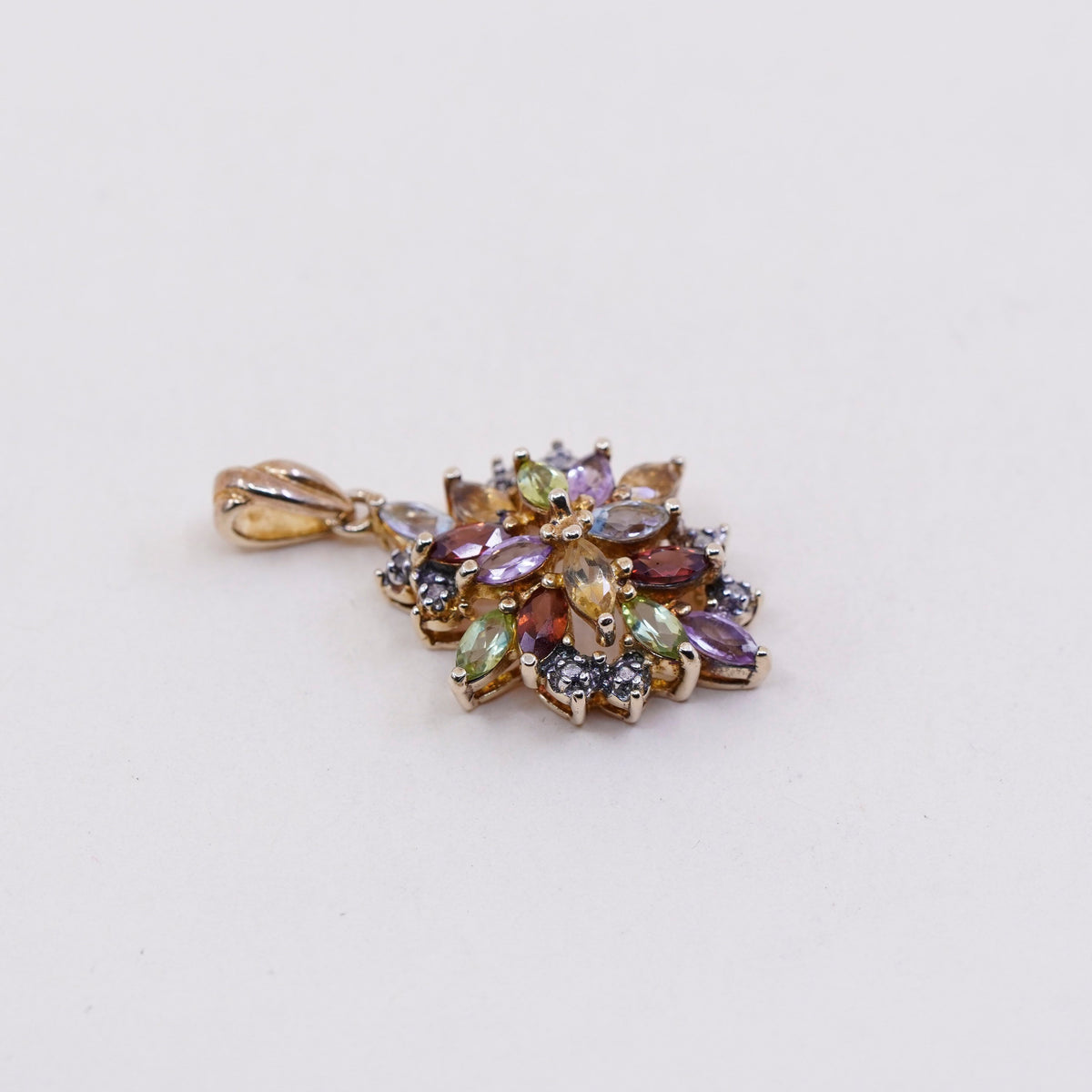 Vintage gold over Sterling 925 silver pendant w/ topaz peridot citrine diamond
