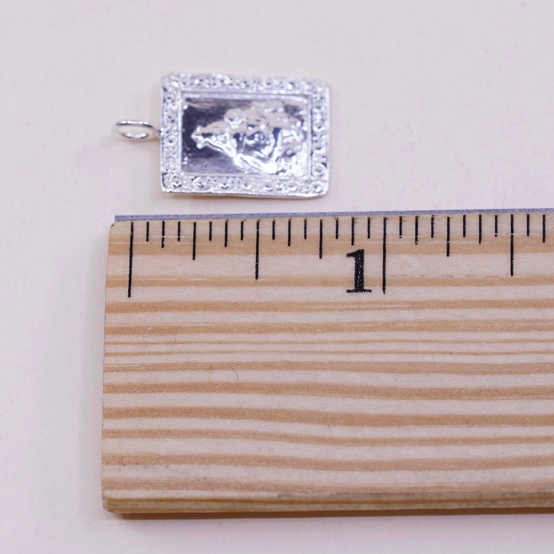 VTG sterling silver handmade pendant, 925 tag w/ mother N kid portrait
