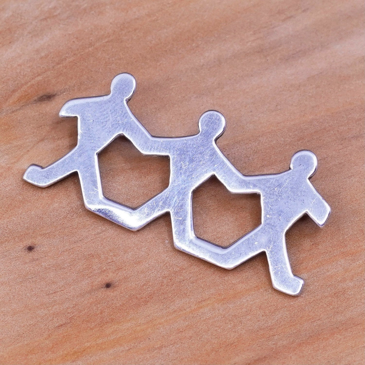Vintage handmade sterling 925 silver figures brooch, stamped RL Sterling