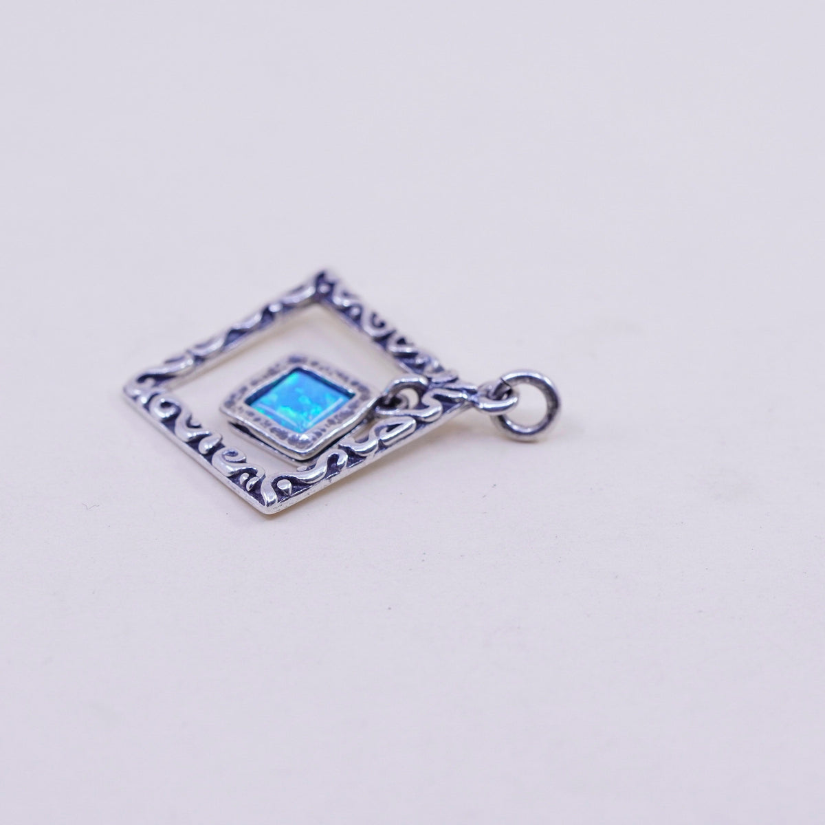 Israel Shablool Didae sterling 925 silver handmade square pendant with opal