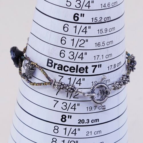 7.25”, Vtg Sterling Silver Handmade Bracelet, 925 Silver Toggle W/ Beads