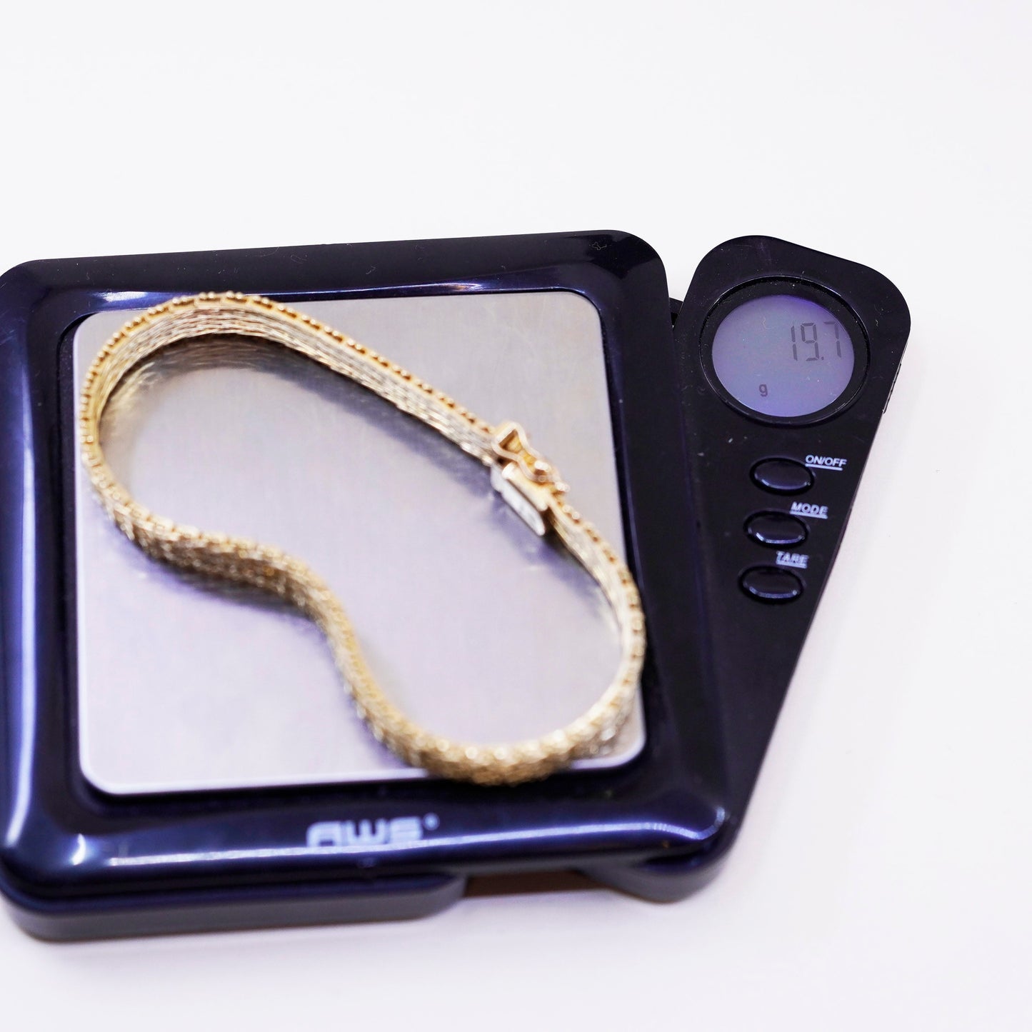 8”, two tone vermeil gold sterling silver bracelet, Italy 925 Riccio chain