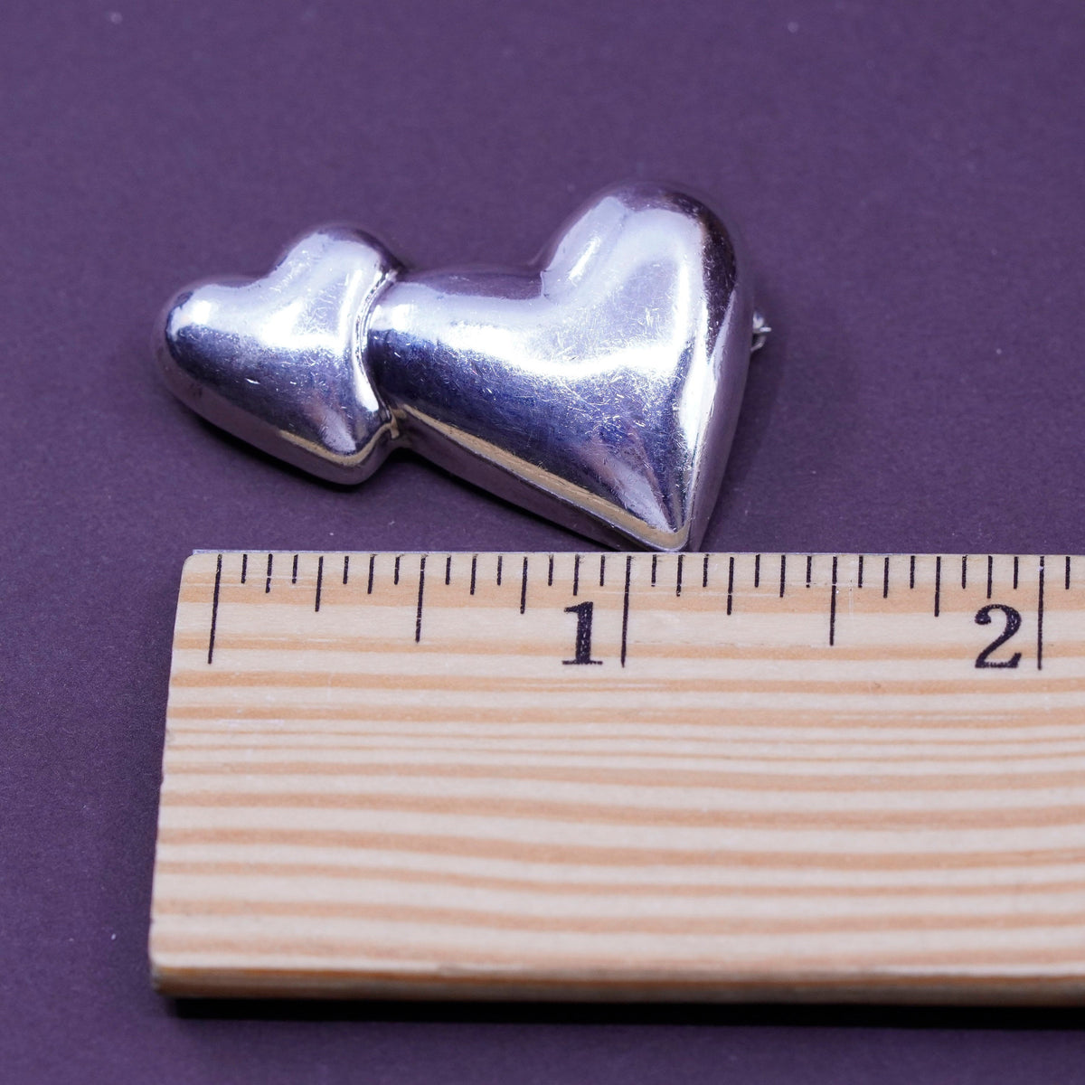 Vintage Mexico Sterling 925 silver handmade pendant, double heart brooch pin