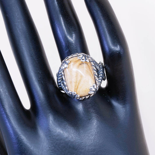 sz 8.5, vtg relios carolyn pollack sterling 925 silver ring w/ agate N cable