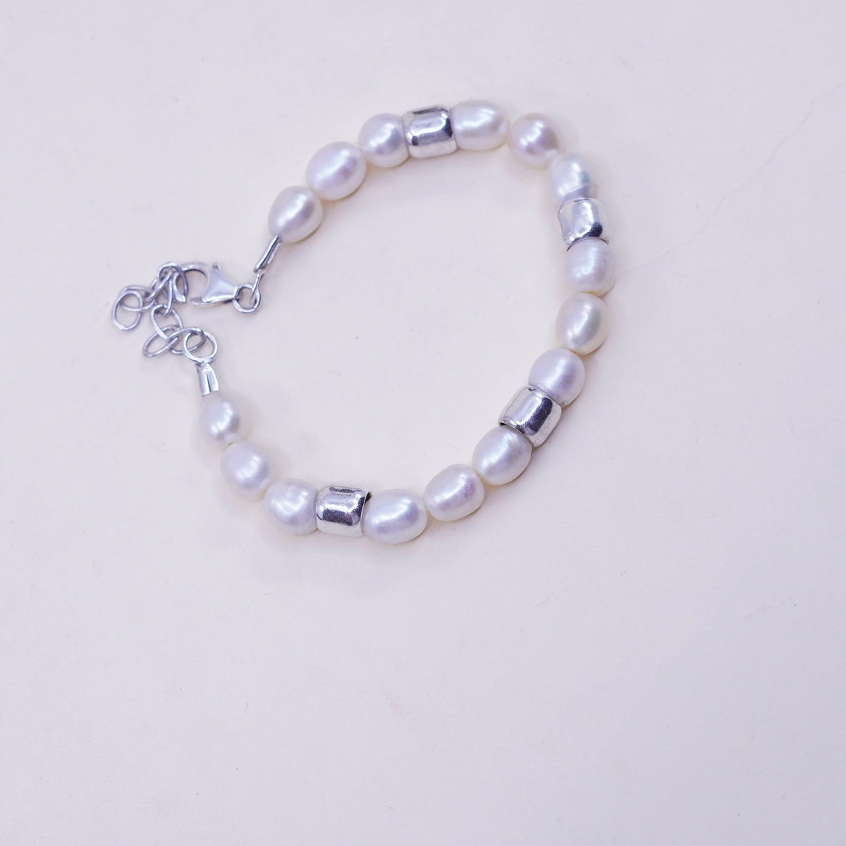 6.5+1” 7mm, Vintage handmade bracelet, freshwater pearl with 925 silver clasp