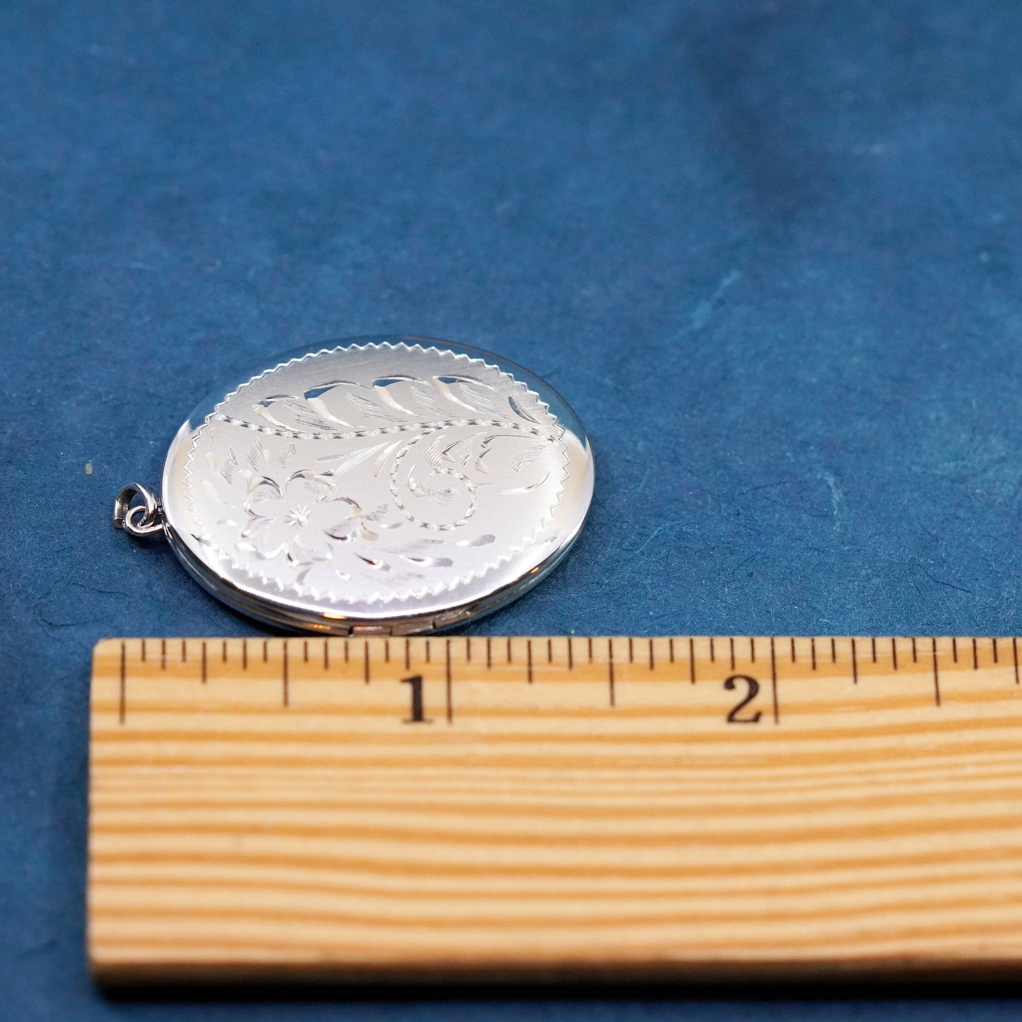 Vintage Sterling silver handmade pendant, floral textured 925 oval photo locket