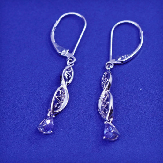Vintage sterling 925 silver handmade earrings with teardrop blue topaz