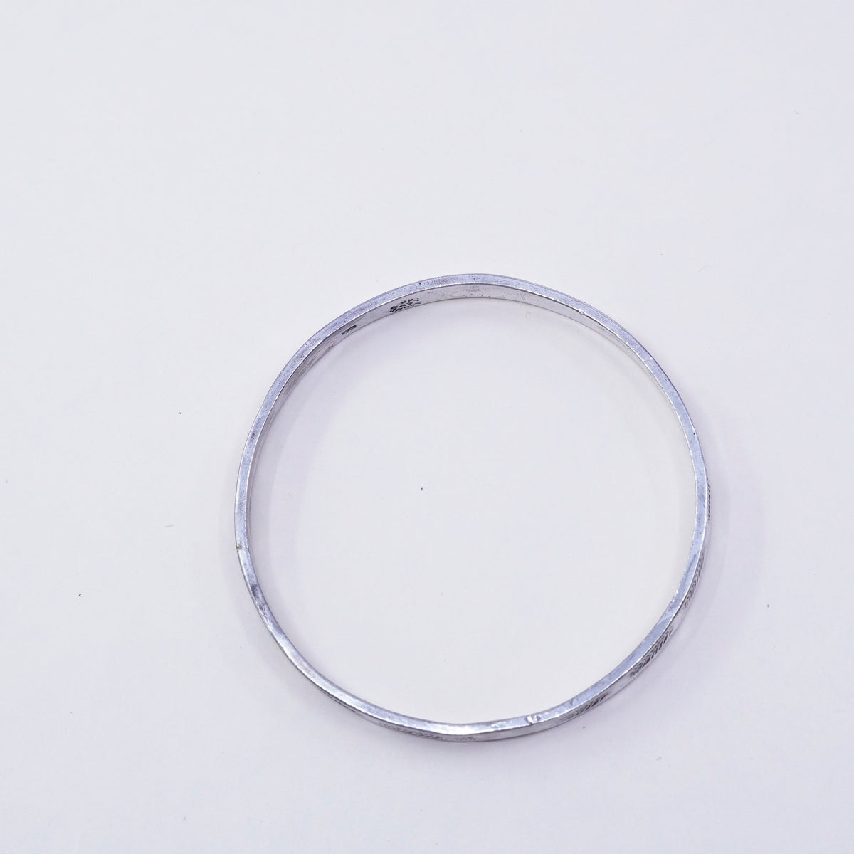8”, vintage sterling 925 silver handmade leaf textured bracelet, bangle