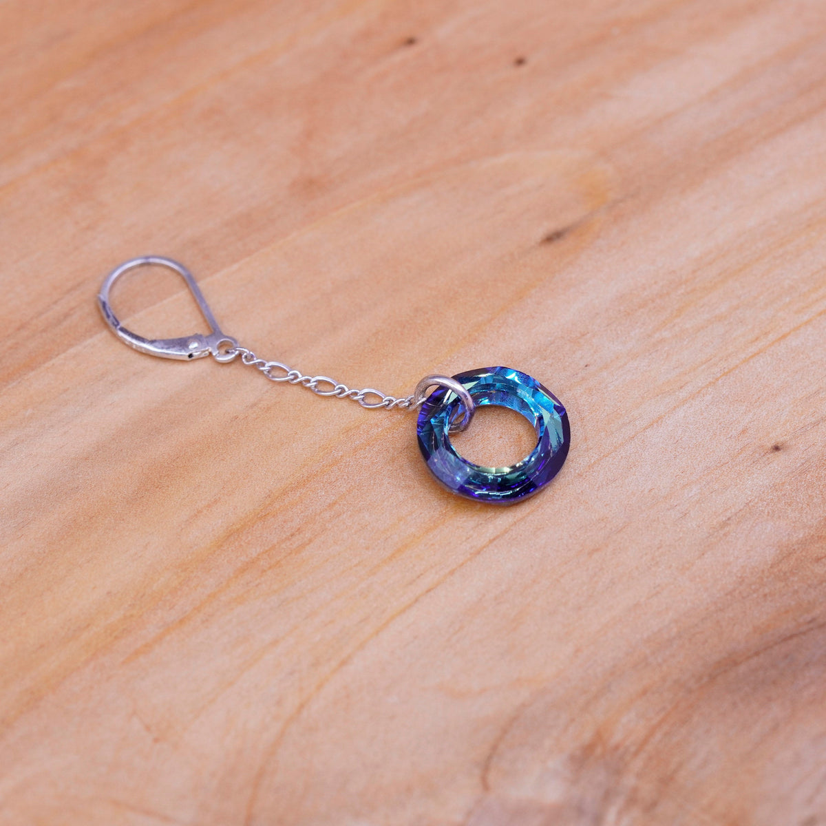 Vintage Sterling silver handmade earrings, 925 hooks with circle blue crystal