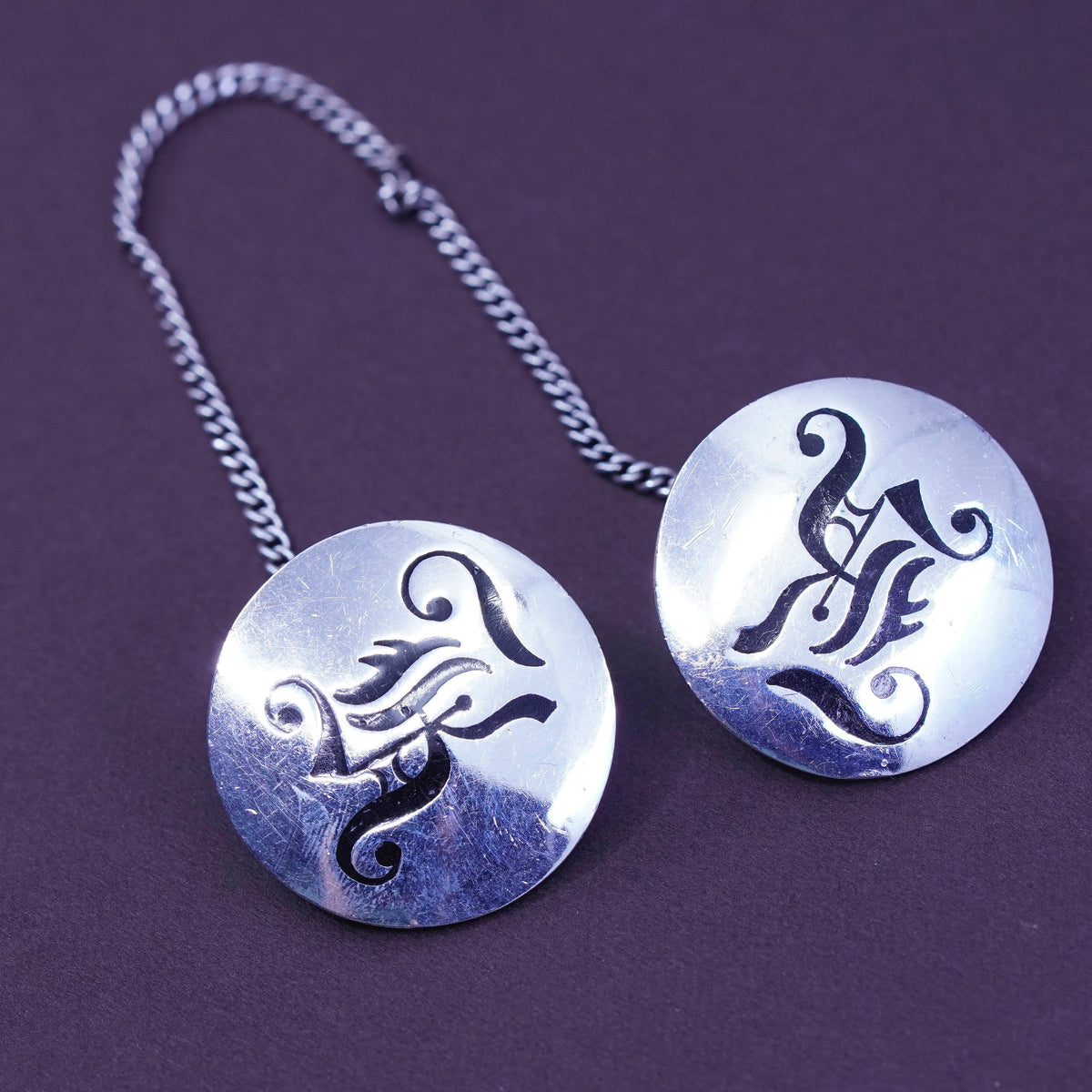 mexico Hecho En Sterling 925 silver jewelry, collar clips with enamel initial