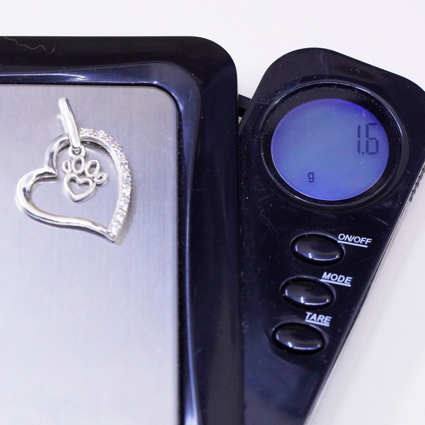 Vintage Sterling 925 silver handmade heart pendant with cz and paw charm