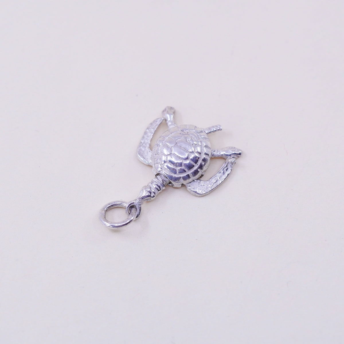 Vintage sterling silver handmade pendant, 925 turtle charm with movable joints