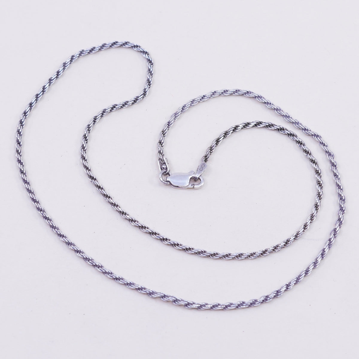 18” 1.6mm, vintage sterling silver necklace, 925 rope chain