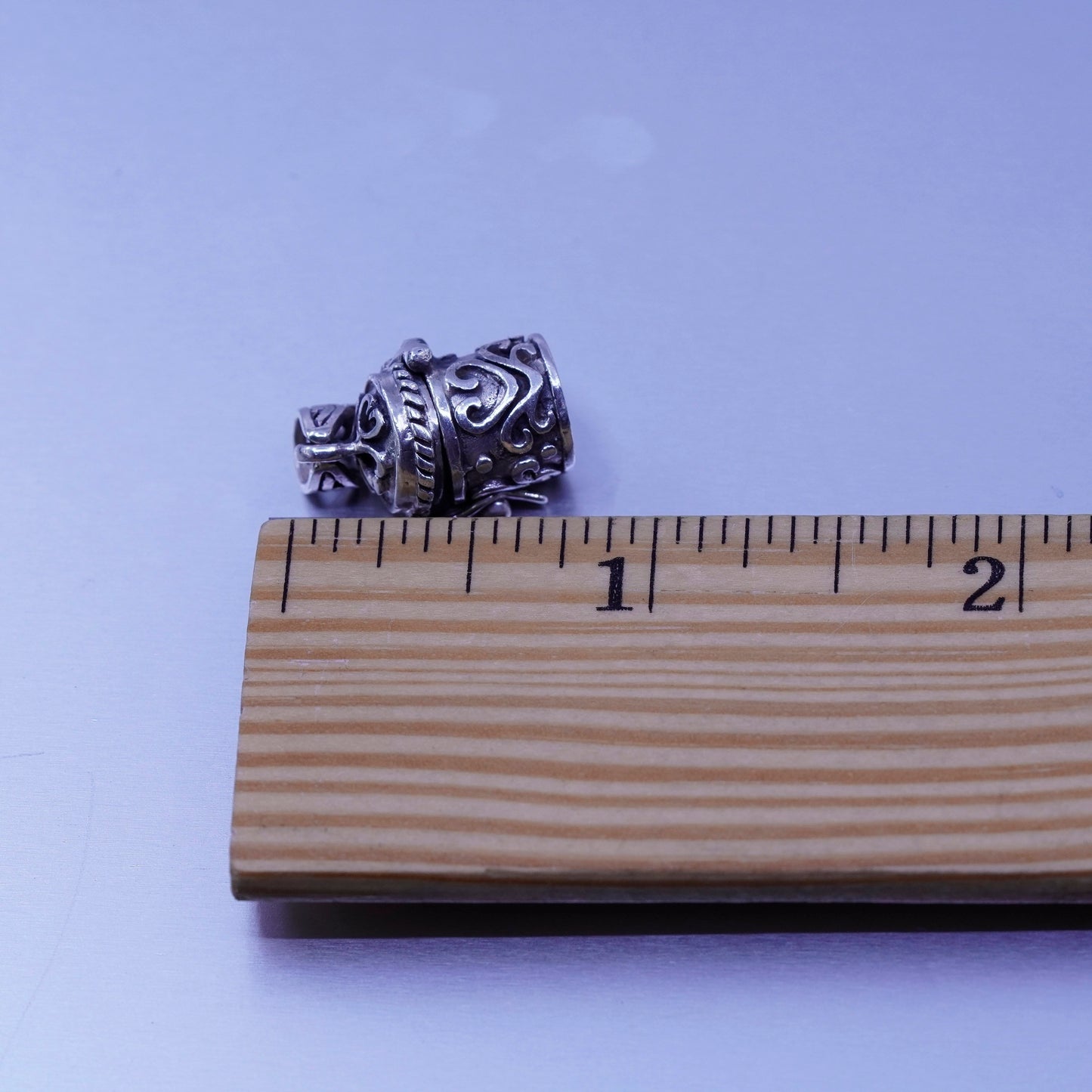 Antique Sterling silver handmade charm, textured 925 prayer locket pendant