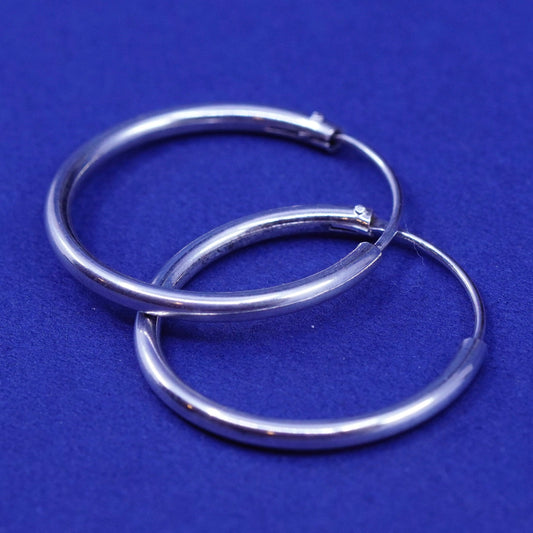 0.75”, vintage Sterling silver handmade hoop earrings, Modern 925 huggie