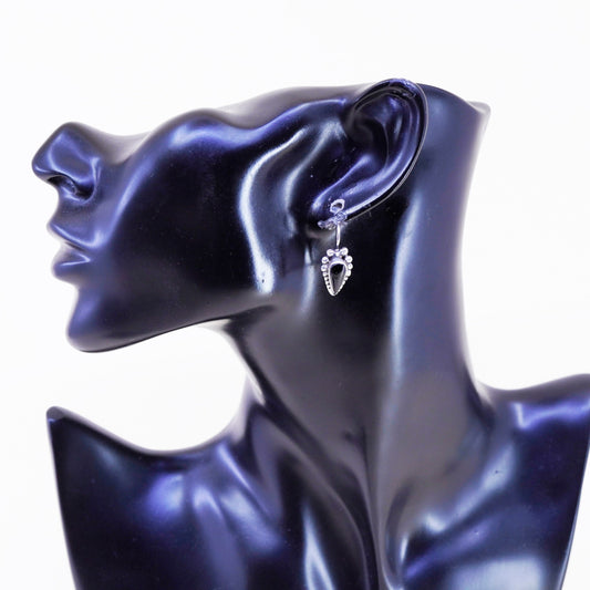 Vintage sterling 925 silver handmade earrings with teardrop onyx and beads