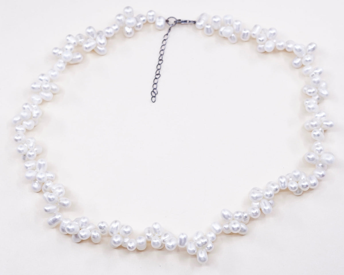18”, Vintage handmade Sterling silver bead link chain with pearl beads